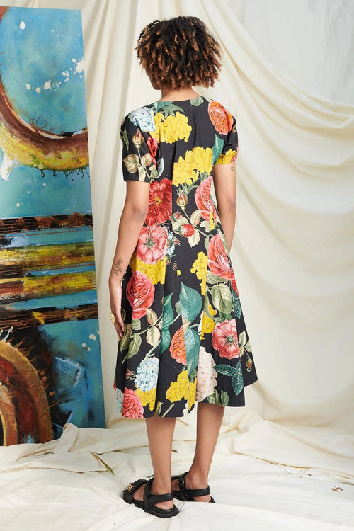 Black Big Rose Zipper Dress