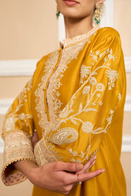 Resham Glaze Mustard Straight Kurta with Salwar and Dupatta