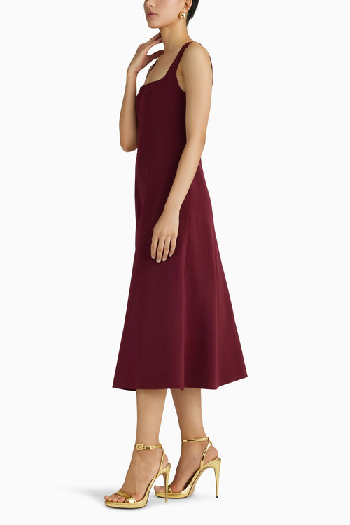 Burgundy Stretch Suiting Midi Dress
