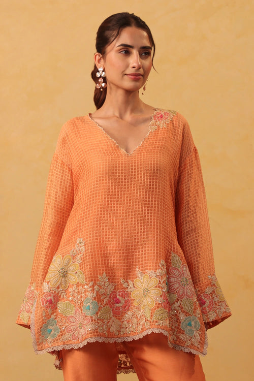 Vaayu Orange Heavy Applique Co-ord Set