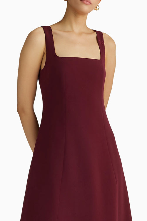 Burgundy Stretch Suiting Midi Dress