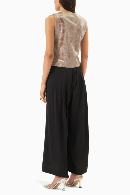 Black Crepe Jumpsuit with Leatherite Waist Coat