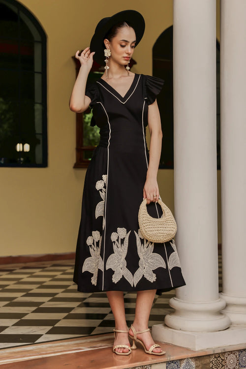 The Bouquet Black Midi Dress