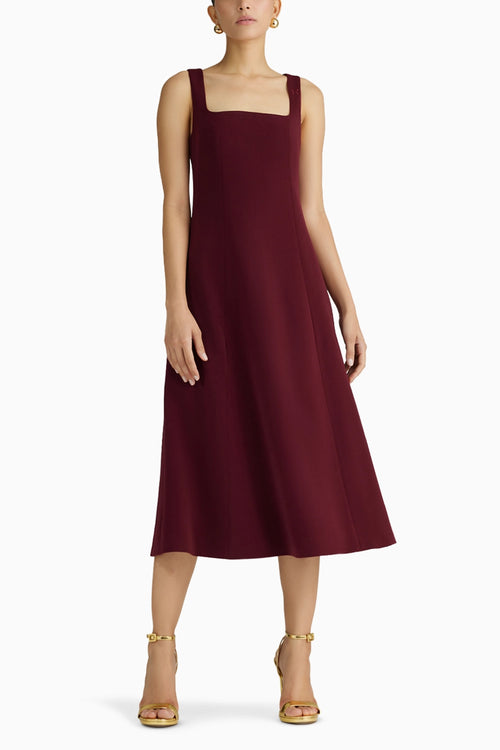 Burgundy Stretch Suiting Midi Dress