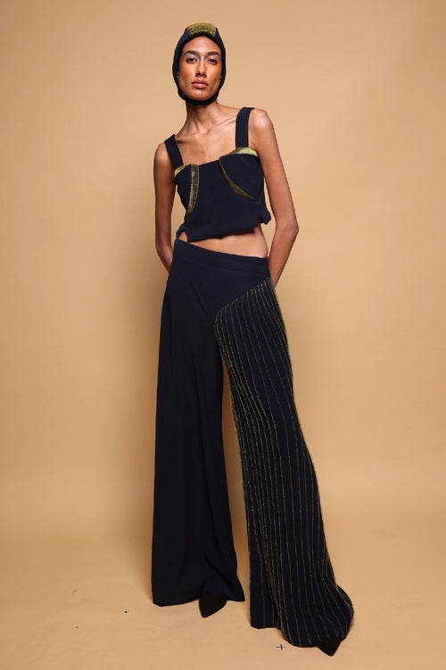 3D Contour Top And Eclipse Pinstripe Trousers Set
