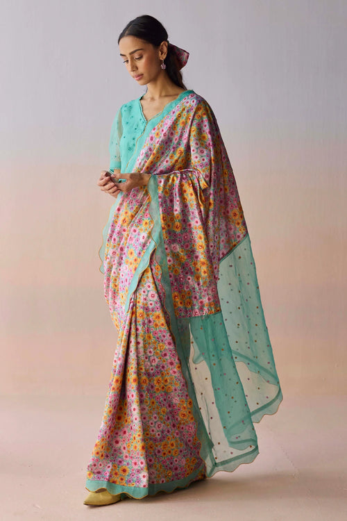 Wildflower Dawn Blue Saree