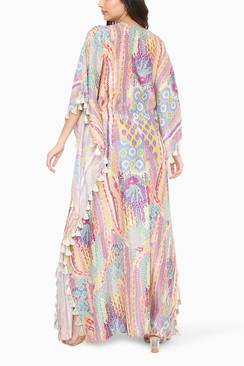 Lime Afican Print Silkmul Kaftan with Tassels