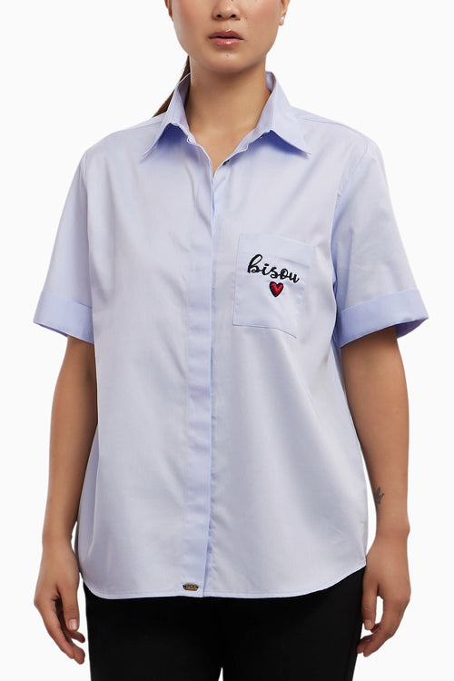 Sky Blue Bisou Embroidered Shirt