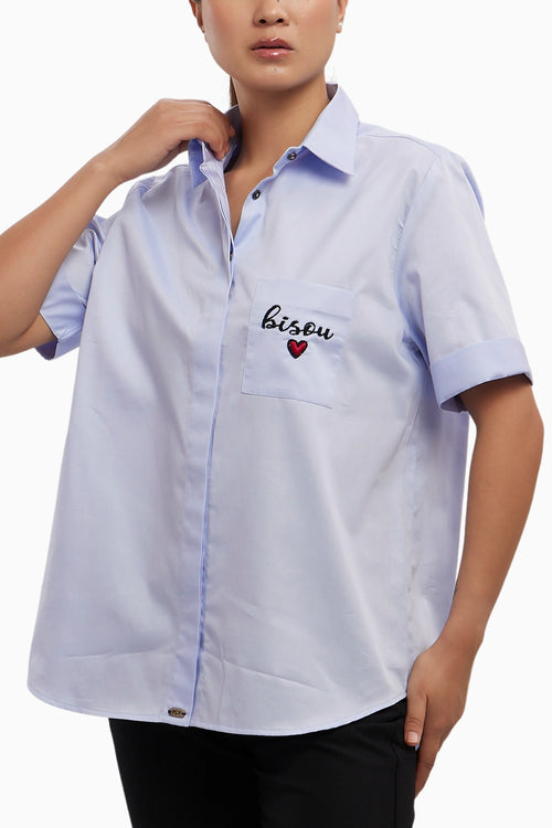 Sky Blue Bisou Embroidered Shirt