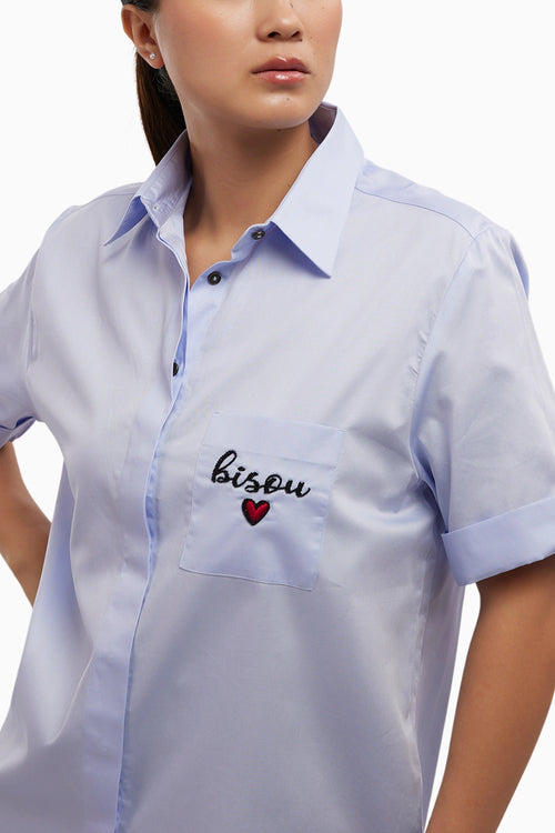 Sky Blue Bisou Embroidered Shirt