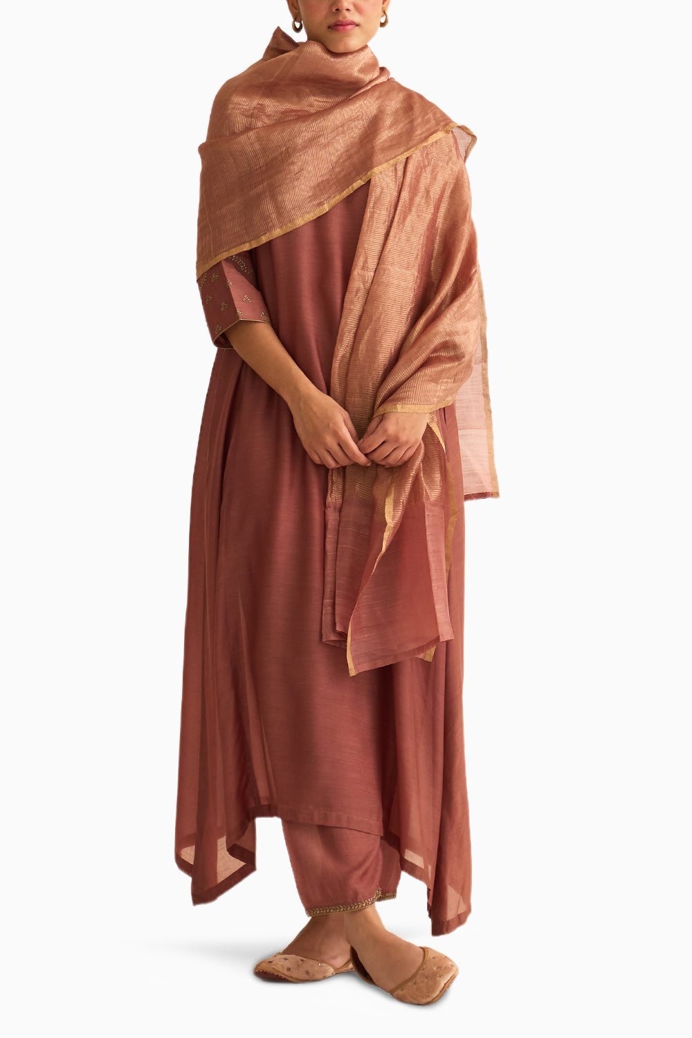 Rosewood Zari Stripped Chanderi Dupatta