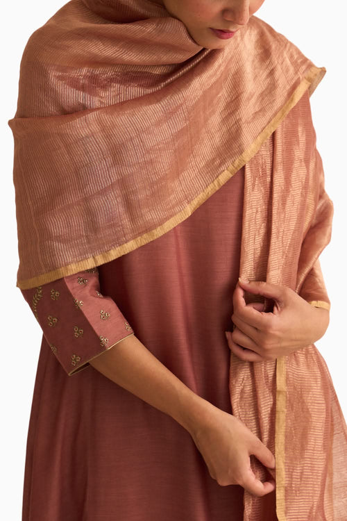Rosewood Zari Stripped Chanderi Dupatta