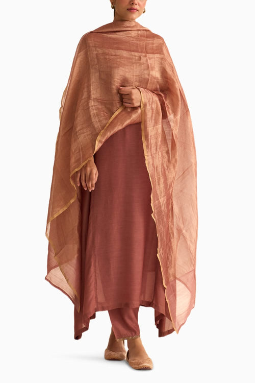 Rosewood Zari Stripped Chanderi Dupatta