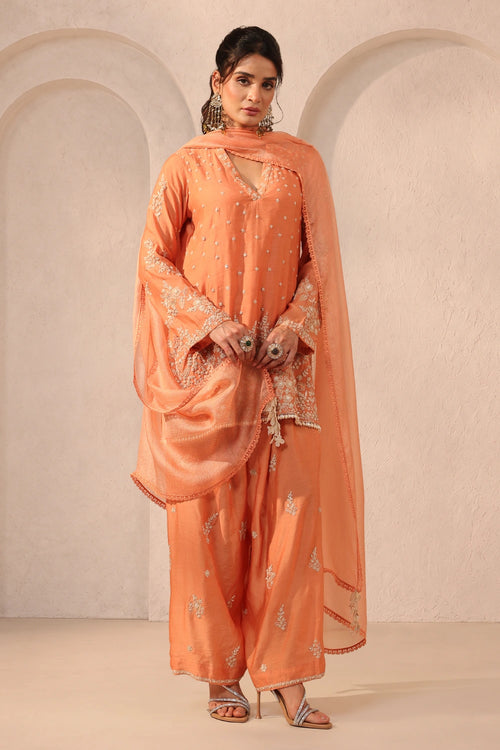 Vaayu Orange Heavy Short Kurta Set