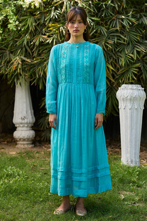 Wander Trail Blue Embroidered Dress