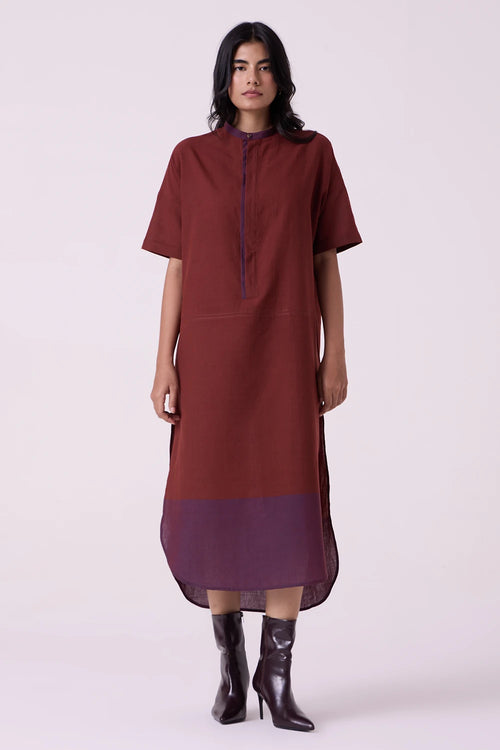 Hane Brown Colourblocked Handwoven Tunic