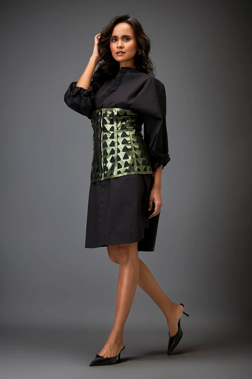 Black Structured Gleam Layered Shirt Dress