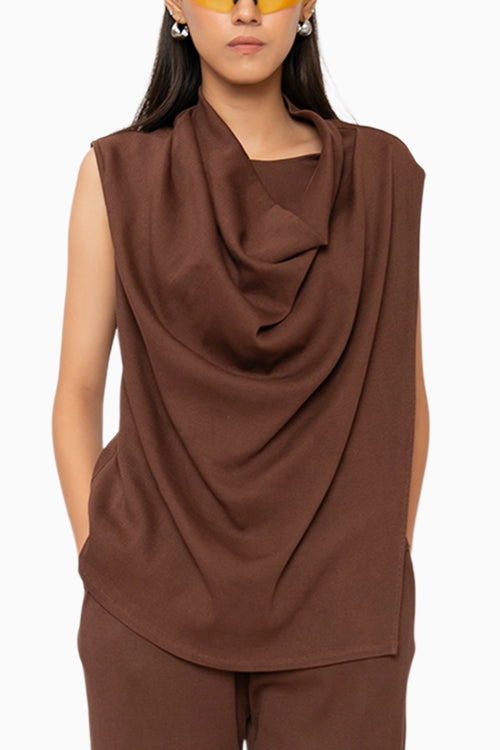 S'mores Brown Cowl Top