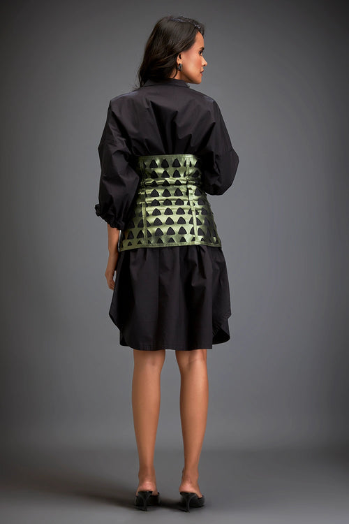 Black Structured Gleam Layered Shirt Dress