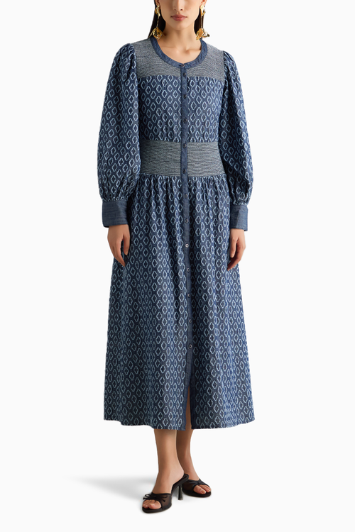 Blue Schiffli Denim Dress