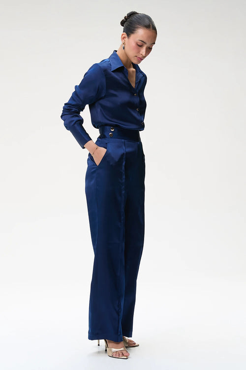 Midnight Blue Silk Shirt with Trouser