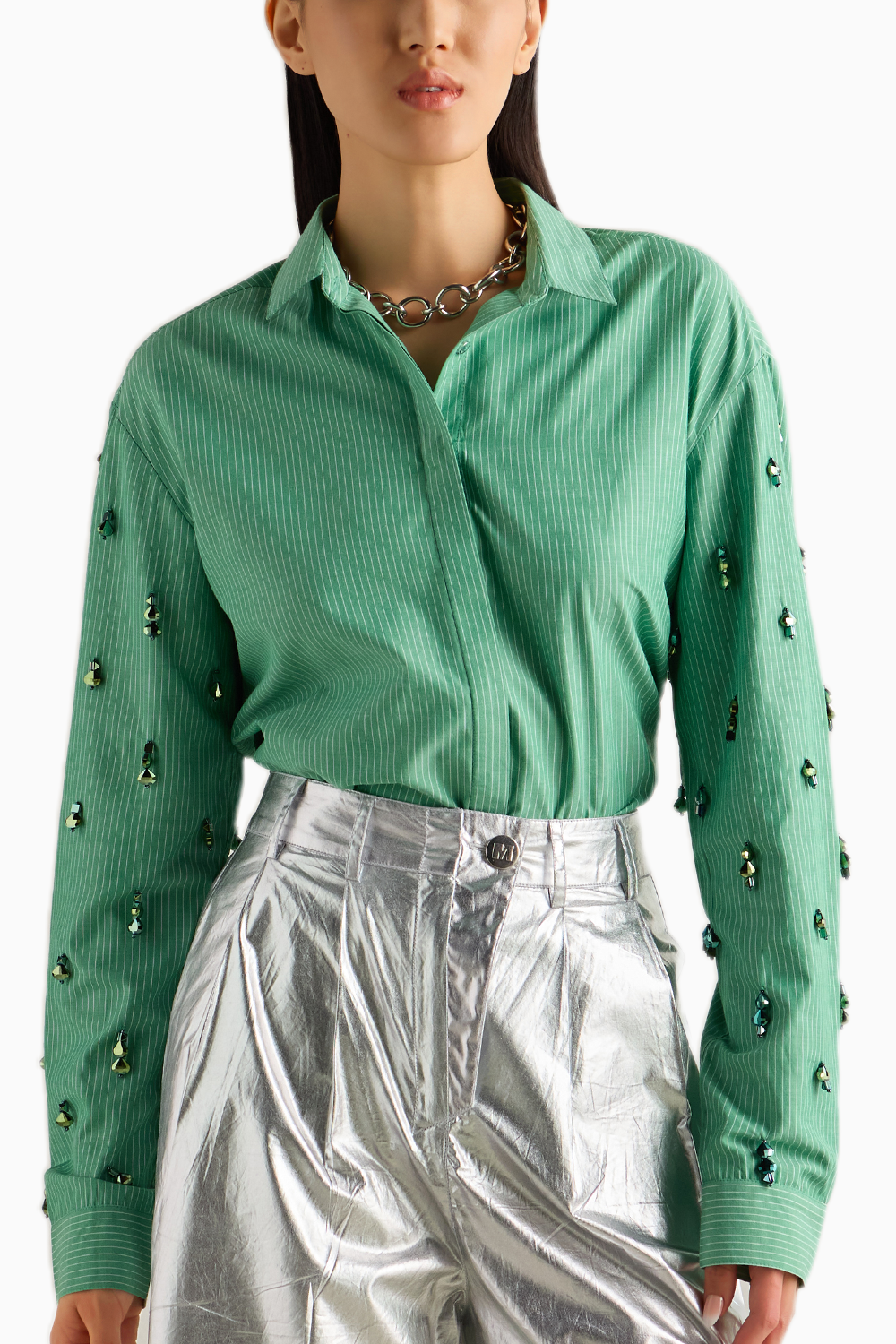 Green Stripe Asymmetrical Shirt