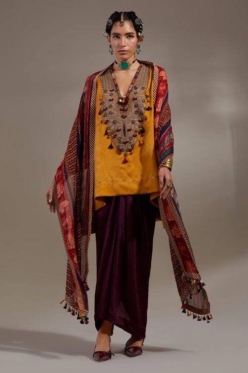 Yellow Topaz Jamuni Anka Mitra Short Kurta Set