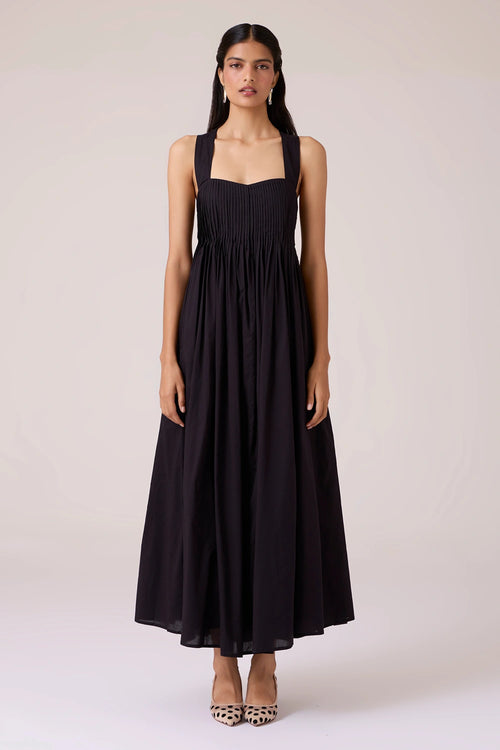 Erato Black Pleated Dress