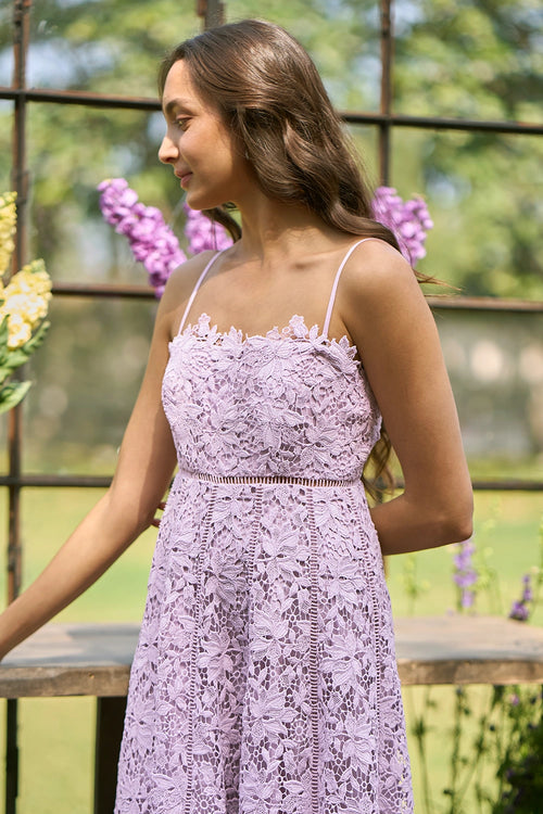 Scalloped Flared Lace Midi Dress