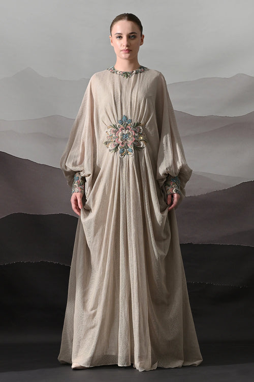 Biege Kaftan With Hand-Embroidered Motif