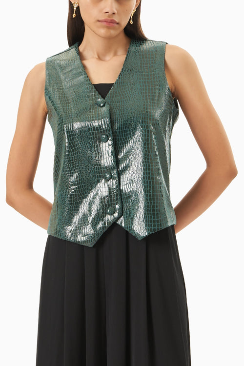 Green Leatherite Waist Coat