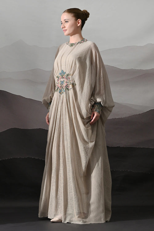 Biege Kaftan With Hand-Embroidered Motif