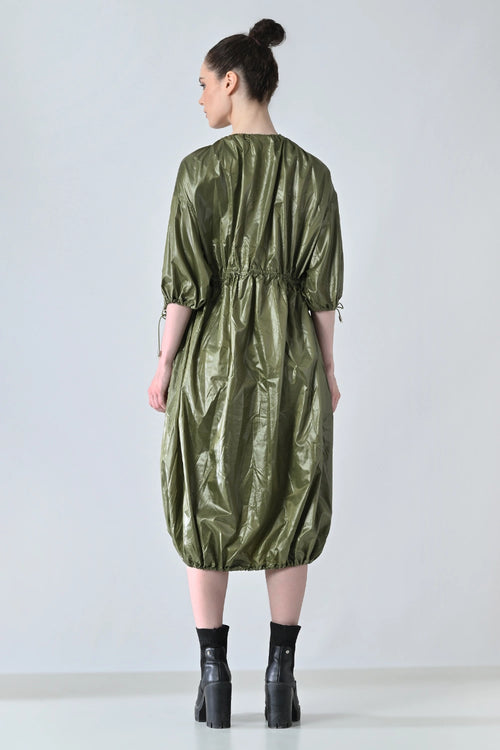 Olive Utility Gathered Ballon Dress