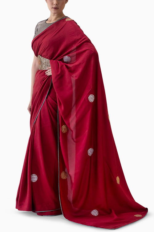 Red Drukyul Saree