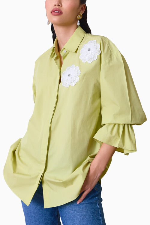 Green Petal Embroidered Shirt