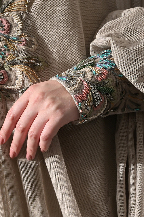Biege Kaftan With Hand-Embroidered Motif