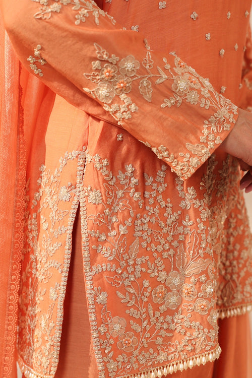 Vaayu Orange Heavy Short Kurta Set