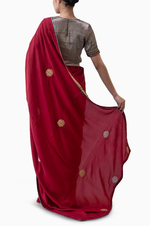 Red Drukyul Saree