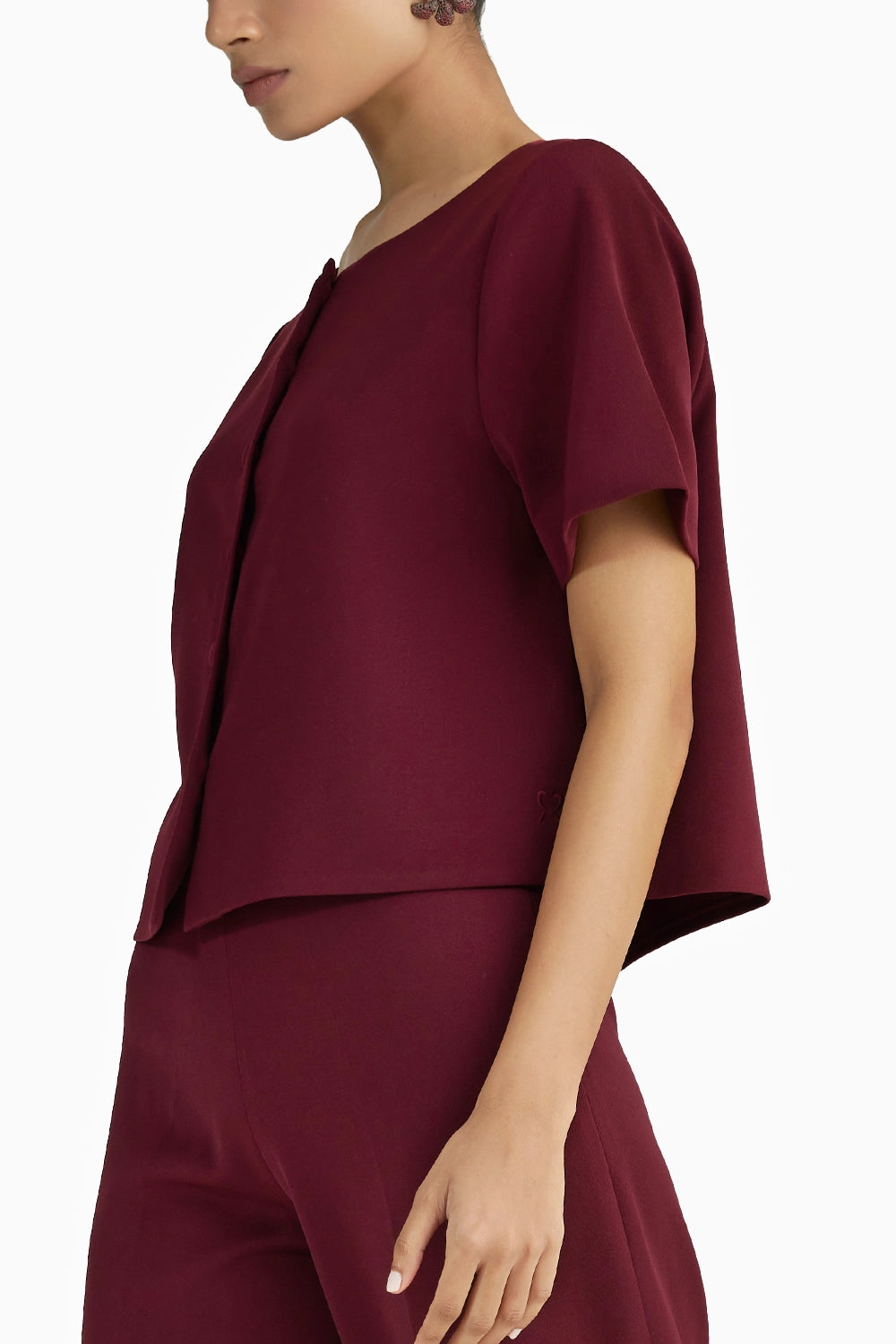 Burgundy Stretch Suiting Jacket Top