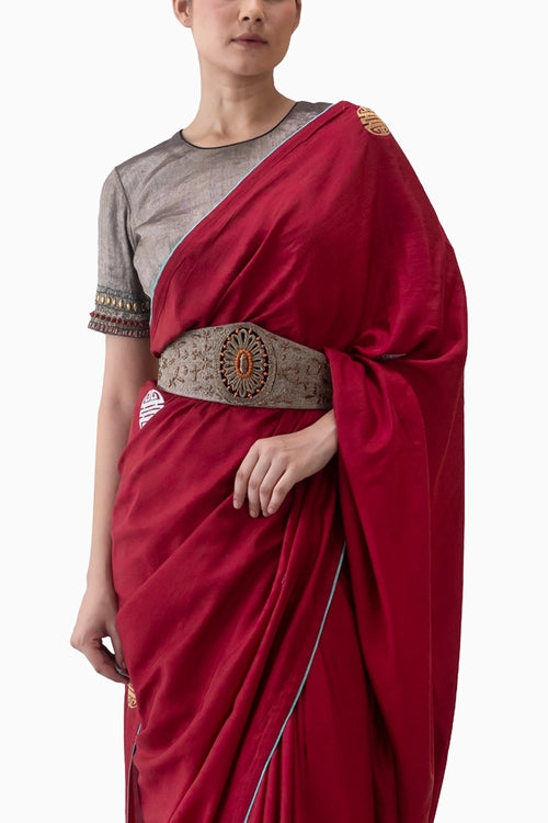 Red Drukyul Saree