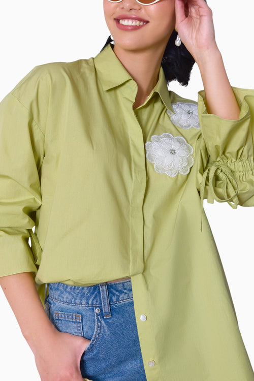 Green Petal Embroidered Shirt
