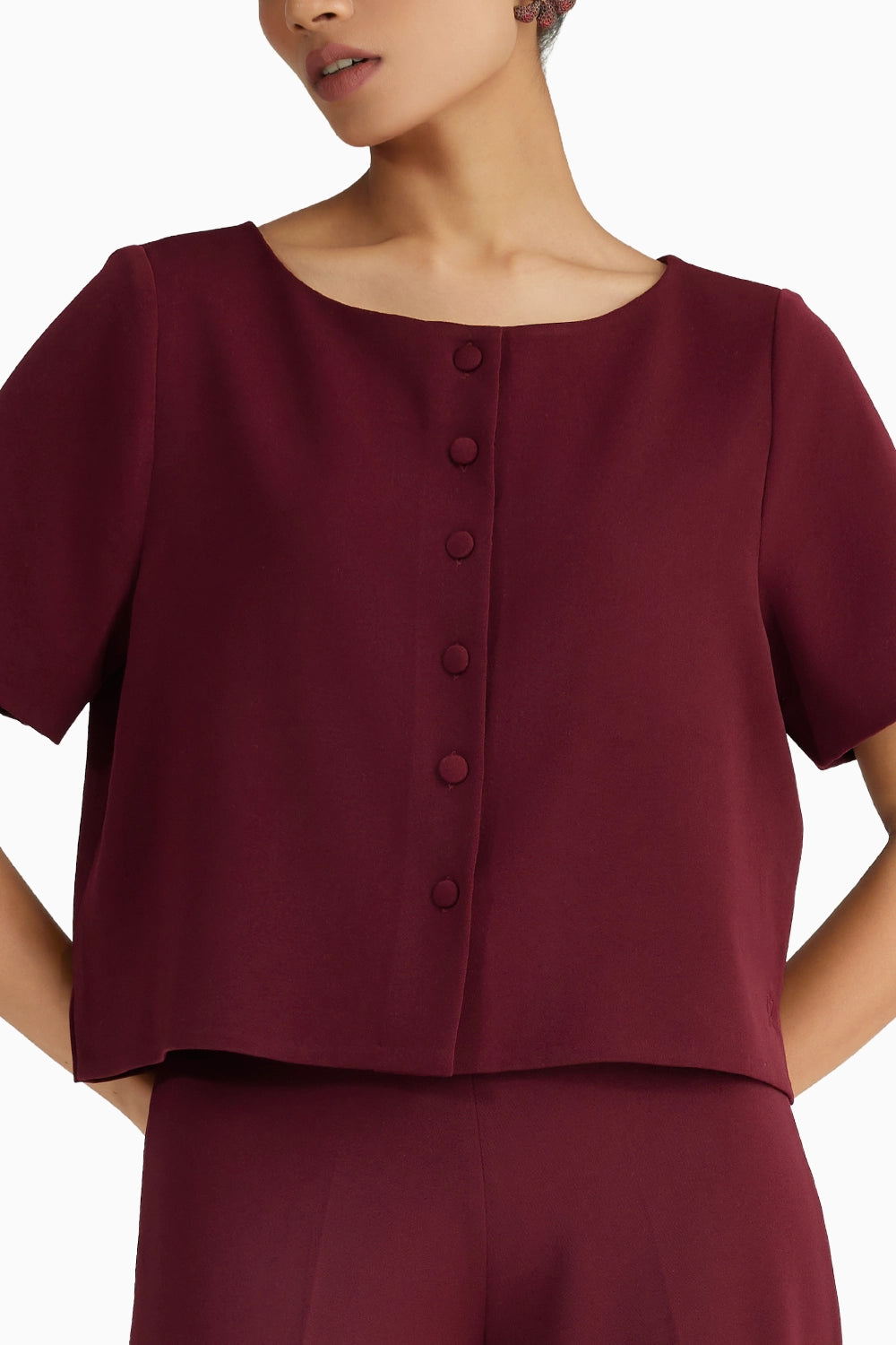 Burgundy Stretch Suiting Jacket Top