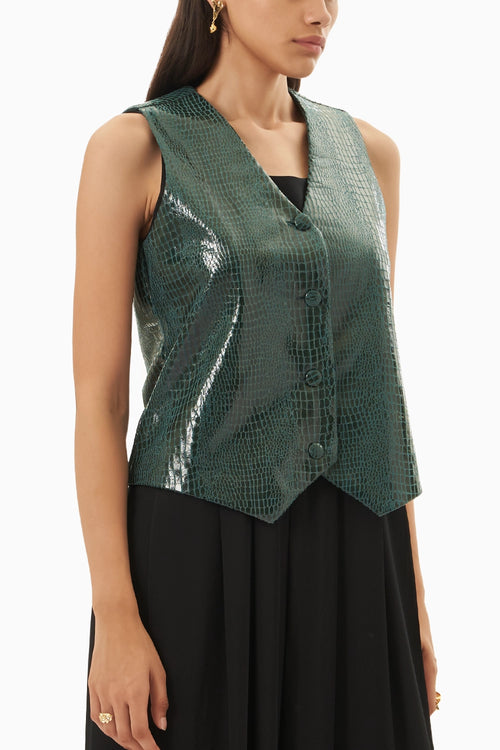 Green Leatherite Waist Coat