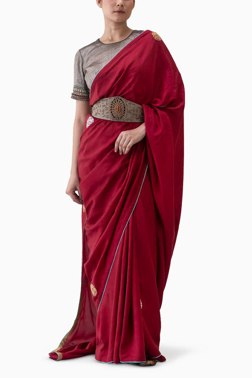 Red Drukyul Saree