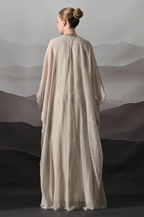 Biege Kaftan With Hand-Embroidered Motif