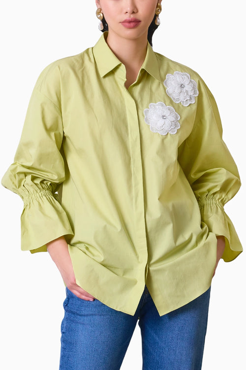 Green Petal Embroidered Shirt