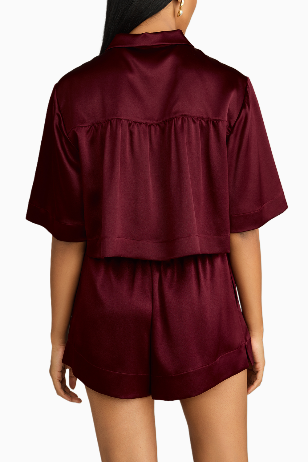 Burgundy Silk Cropped Bowling Shirt