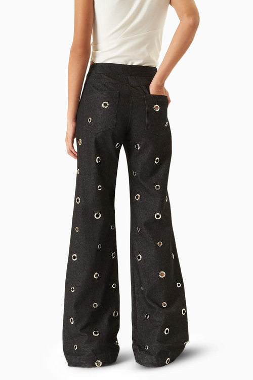 White Harley Bodysuit with Silver Eyelet Pant