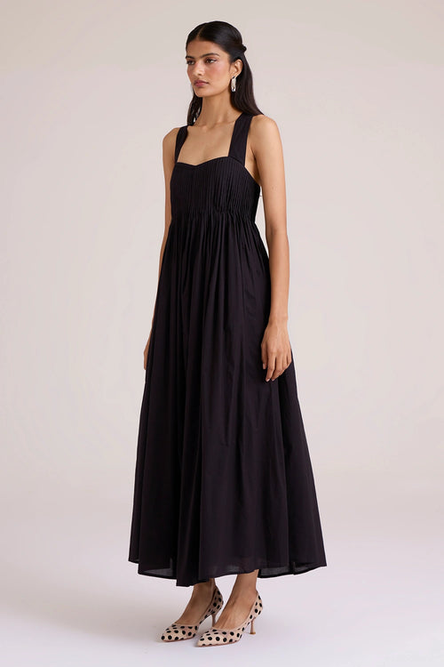 Erato Black Pleated Dress