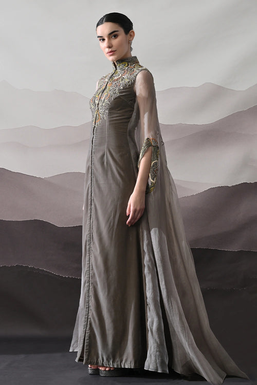 Grey Kaftan Featuring Heirloom Embroidery